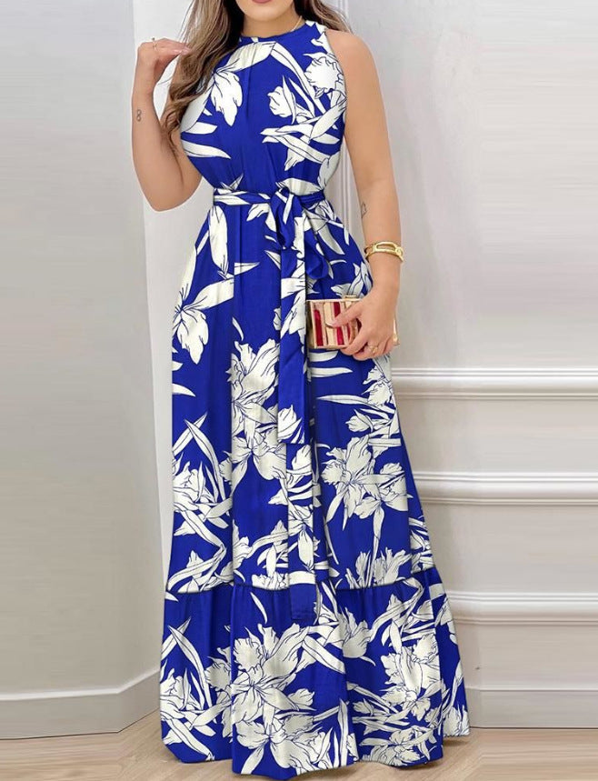 ChicSummer New Arrival Strapless Tie-Neck Printed Ruffle Dress for Women