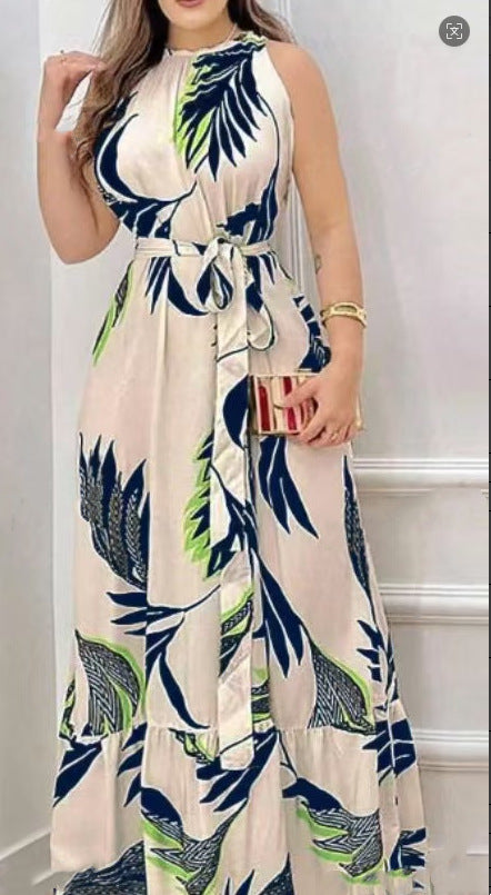 ChicSummer New Arrival Strapless Tie-Neck Printed Ruffle Dress for Women